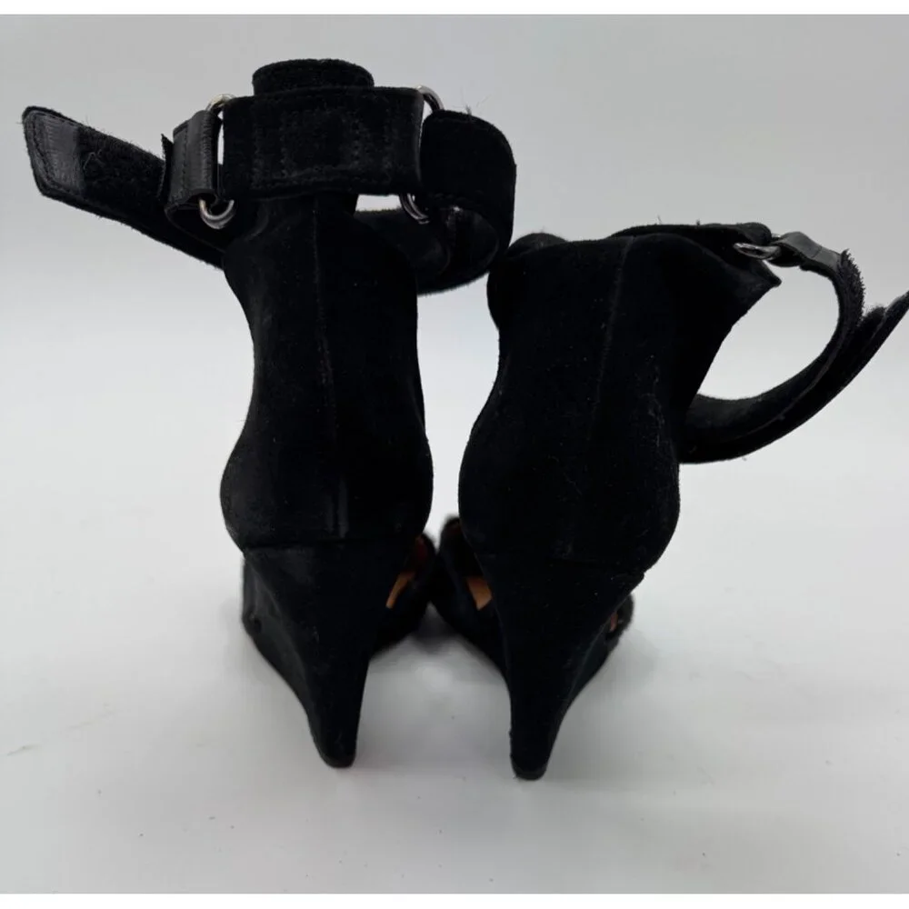 Isabel Marant Pony Hair Black Suede Ankle Strap Wedges Heels Size 8 or EU 38 Mad